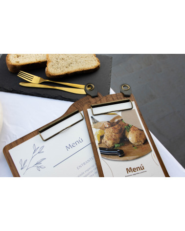 ERGO - Waiter's Notepad Holder Wooden menu holders Wooden waiter’s order holder with a metal clip and textile detail for hang...