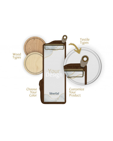 ERGO - Waiter's Notepad Holder Wooden menu holders Wooden waiter’s order holder with a metal clip and textile detail for hang...