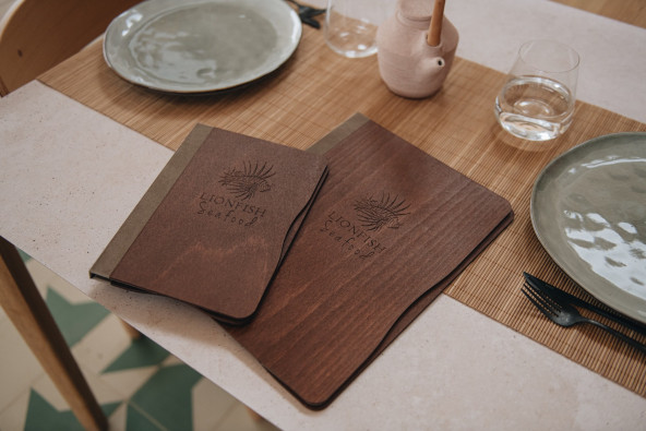 ELAN - A4 and A5 Letter Wooden menu boards Elegant and understated wooden letter bound with screws or elastic band with slots...