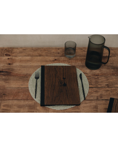 ELAN - A4 and A5 Letter Wooden menu boards Elegant and understated wooden letter bound with screws or elastic band with slots...